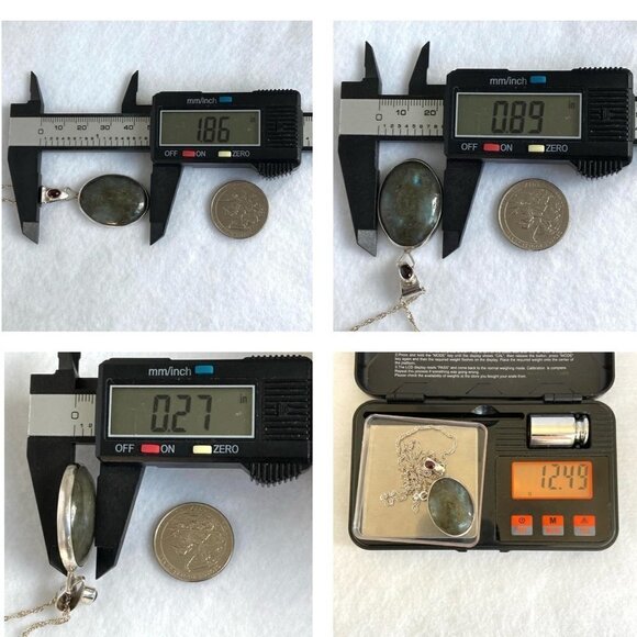 Sterling Silver 925 Bezel Set Oval Labradorite Garnet Pendant Necklace 20" Chain - Picture 10 of 16